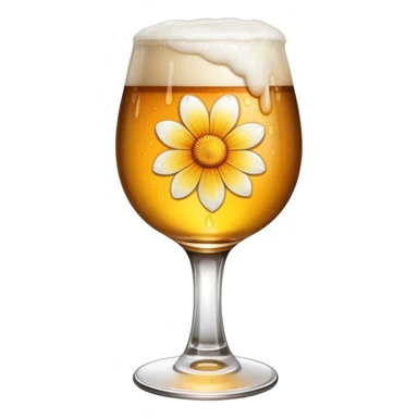 A glass of beer with a flower sticker