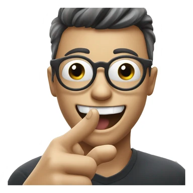 emoji with glasses and with a smile where two teeth stick out  shows index finger up sticker