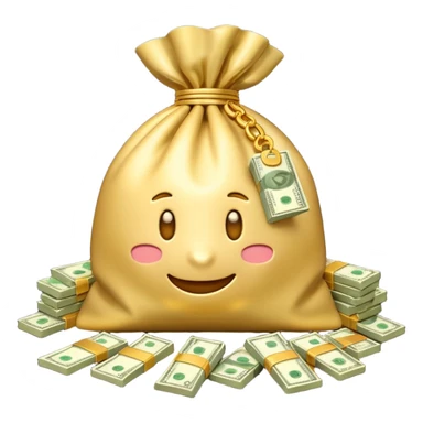 Luxury 3D emoji, overflowing money bag, stacks of cash, premium lighting, rich glossy look, ultra clean, transparent background


 sticker