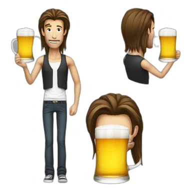 tall crazy very skinny guy with funny long hair tied in a ponytail with a glass of beer no face hair sticker