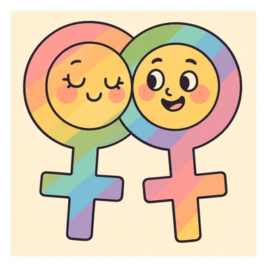 gay pride two interlocked female symbols, rainbow gradient, pastel toon style sticker
