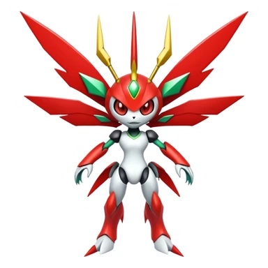 Cute Cool Edgy Shiny Futuristic Ethereal Legendary Kartana-Digimon-Scizor-hybrid full body sticker