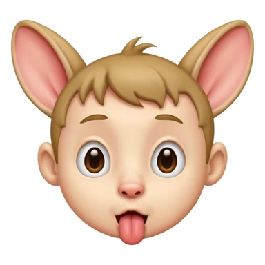 a boy with small eyes with big ears and with his tongue out sticker