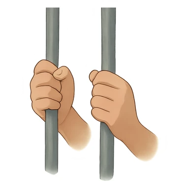 ghibli style hands behind metal bars, soft lighting, no background sticker