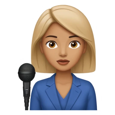 A woman speaks into a microphone, and there is a prompter screen in front of him. sticker