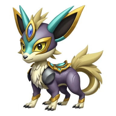 Colorful masked armored leathery scaly furry Futuristic Meloetta-Manectric-Solgaleo-Raikou-Pokémon-Digimon-Fakémon-fusion-hybrid-creature sticker