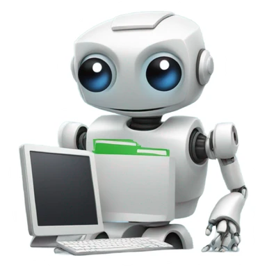 computer screen showing files with cute robot standing by sticker