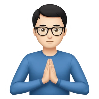 A white Man with black hair doing namaste with wearing specs sticker