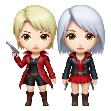 Cute chibi Lady and Trish from Devil May Cry, big heads, small bodies, childlike proportions sticker
