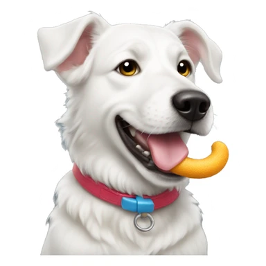 White dog with a toy in his mouth sticker