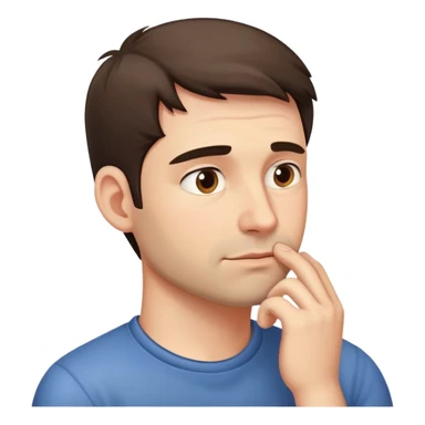 35 yers old man, pensive and tapping chin sticker