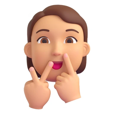 3D emoji of a face with a gentle smile and finger over lips, 'shush' sign sticker