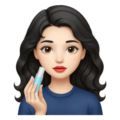 “Girl with light-black wavy hair, soft and flowing. She holds a asthetic lip balm just near her lips, about to apply it. The lip balm gives her lips a subtle glossy shine, making them look smooth, hydrated, and naturally prettyy sticker