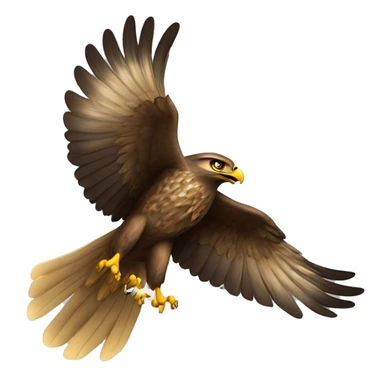 A hawk taking flight, holding in its talons a small golden horseshoe open at the top, a cross between its arms  sticker