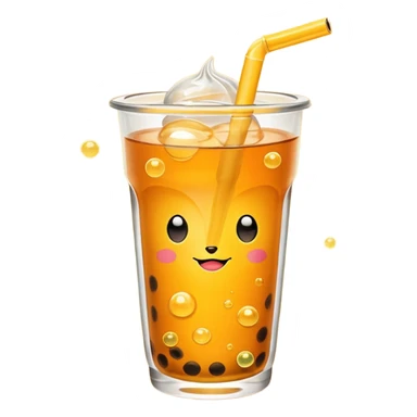 Make a orange tea boba with yellow bubbles cartoon  sticker