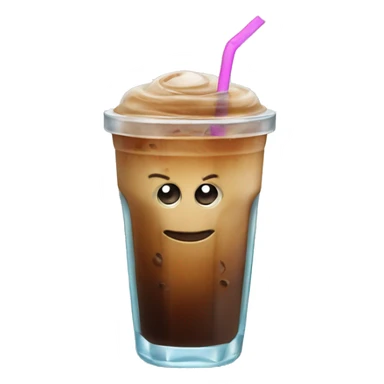 Iced coffee in a glass with a glass straw sticker