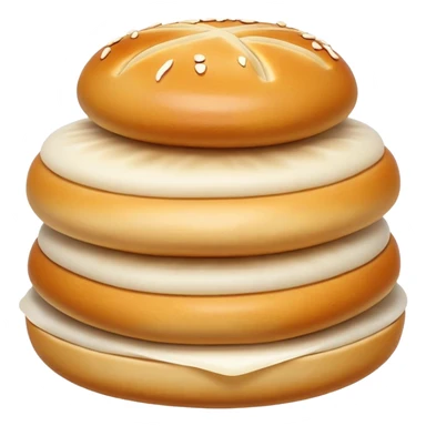 Shanghai pan-fried pork buns Shengjianbao with visible crispy bottom, simplified emoji style with bold outlines and bright colors, cartoon style juicy breakfast buns sticker