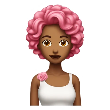 Chica pelo rizado con una rosa rosa sticker