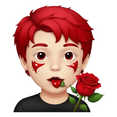 red glitter naughty-looking boy biting a rose in his mouth sticker