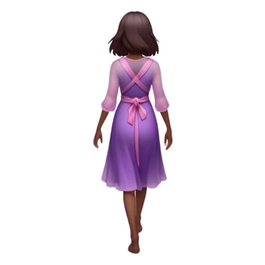 A small figure walks back across a foggy bridge, holding soft pink and purple orbs in each hand—symbolizing compassion and forgiveness. A gentle heart aura trails behind them, showing healing in motion. sticker