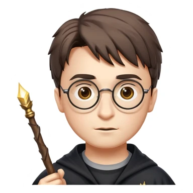 Harry Potter with glasses, lightning scar, and wand sticker