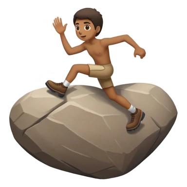 pushing stopping a big rock falling down hill by trying to push it sticker