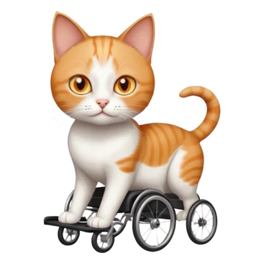 full body small short hair ginger and white cat with orange eyes walking in a wheelchair for cats sticker