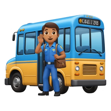 3D emoji of a Peruvian bus fare collector (“cobrador”), leaning out of a urban blue bus. door calling passengers, dynamic pose, urban street vibe, vibrant colors, bold outlines, sticker illustration, transparent background sticker