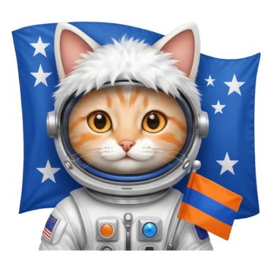 a cat in space suit, holding blue rectangle flag sticker