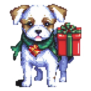 dog carrying a wrapped gift sticker