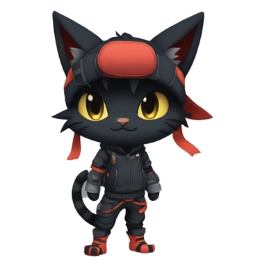 Edgy tomboy Shy Anthro Ninja boyish cool pretty dark black Litten-Pokémon-cat-fursona-animal techwear sticker