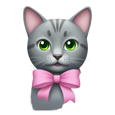 Grey cat with a pink bow and green eyes sticker