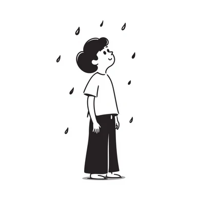 Lonely boy standing in the rain, raindrops falling around him sticker