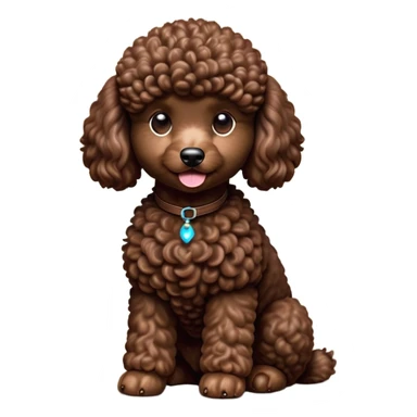 cinematic-[poodle]-realistic-full-body-sitting-emoji,-tail-resting-loosely-beside-its-paws,-head-tilted-dramatically, -curly-[chocolate]-fur,-simplified-yet-realistic-focused-features,-highly-detailed,-glowing-with-an-almost-sarcastic-glow sticker