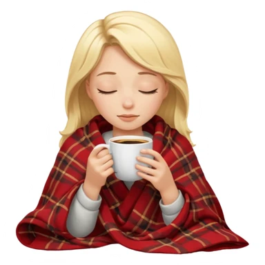 Blonde girl inside a blanket sipping coffee eyes closed sticker