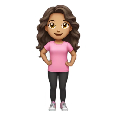Indonesian girl with long wavy brunette hair, wearing a pink baggy tee and black leggings. sticker