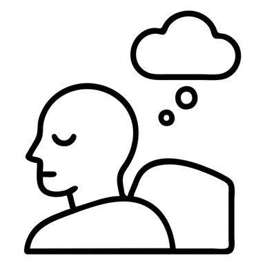 side view of a person in REM sleep, icon style, minimal details, closed eyes, small dream cloud sticker