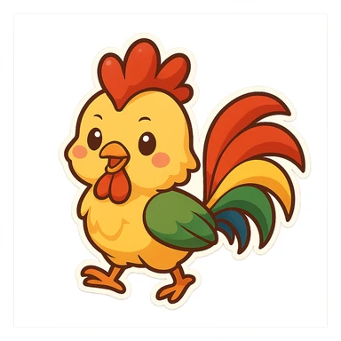 chibi cartoon sticker of a Kurdish rooster (مەڵەغای گێڕان), lively and colorful style sticker