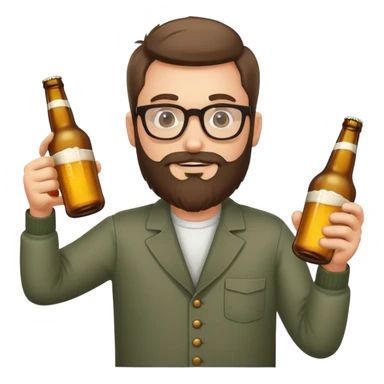 Guy with glasses and a beard holding beer bottles sticker