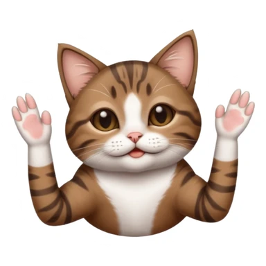 dark brown tabby and white small cat in funny positions upside down with paws covering eyes sticker