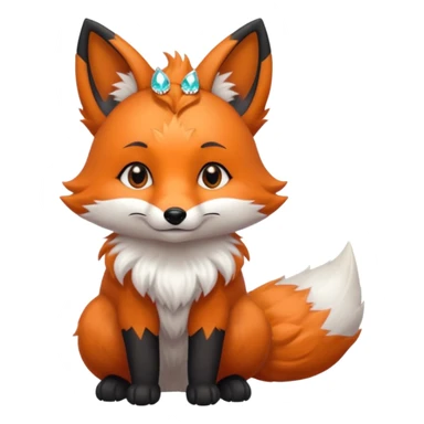 Floofy the Creampuff fox blackish gray fur color chubby Black paws orange color 3 tailsCrystals on the head, tails and Back sticker