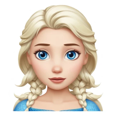 Кинематографический реалистичный портрет Эльзы с реалистичной текстурой кожи, мягким естественным освещением и изящно детализированными платиново-русыми волосами Её  выразительные голубые глаза излучают уверенность, спокойное выражение. Морозная свежесть  sticker