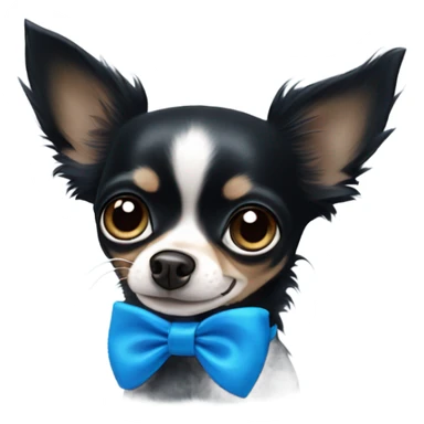 All black long hair chihuahua with blue eyes with a blue bow collar sticker
