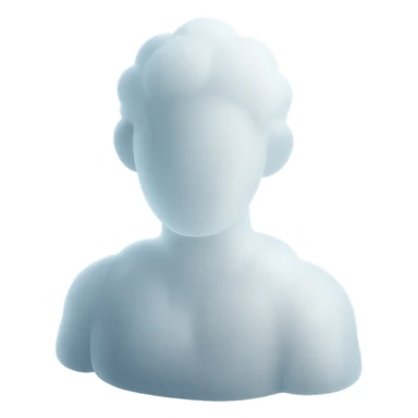 person made entirely of white fluffy clouds, shoulder up, front view, matte glass style sticker