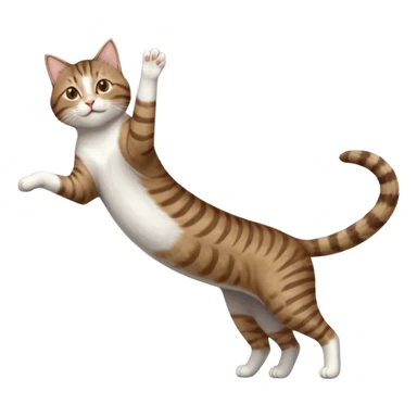 brown tabby and white cat with doing a big extremely long stretch reaching up into the air with arms and legs side by side together straight and overextended whilst lying on its side sticker