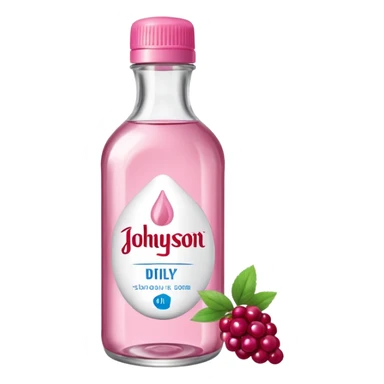realistic Johnson and Johnson style bottle pink cap pink logo clear bottle with berry party logo with diddy oil and a berry on top bottle sticker