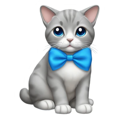 gray lop-eared cat with a blue bow sticker