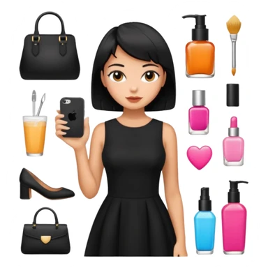 black short hair tanned woman, black dress girly things sticker