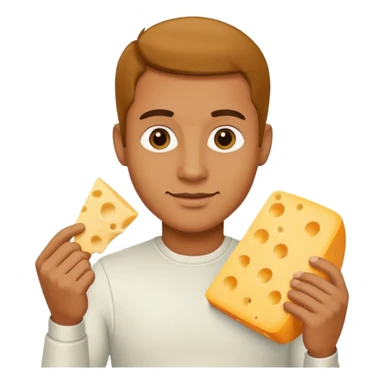 man holding cheese piece sticker