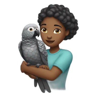 Black girl hugging an African grey parrot sticker
